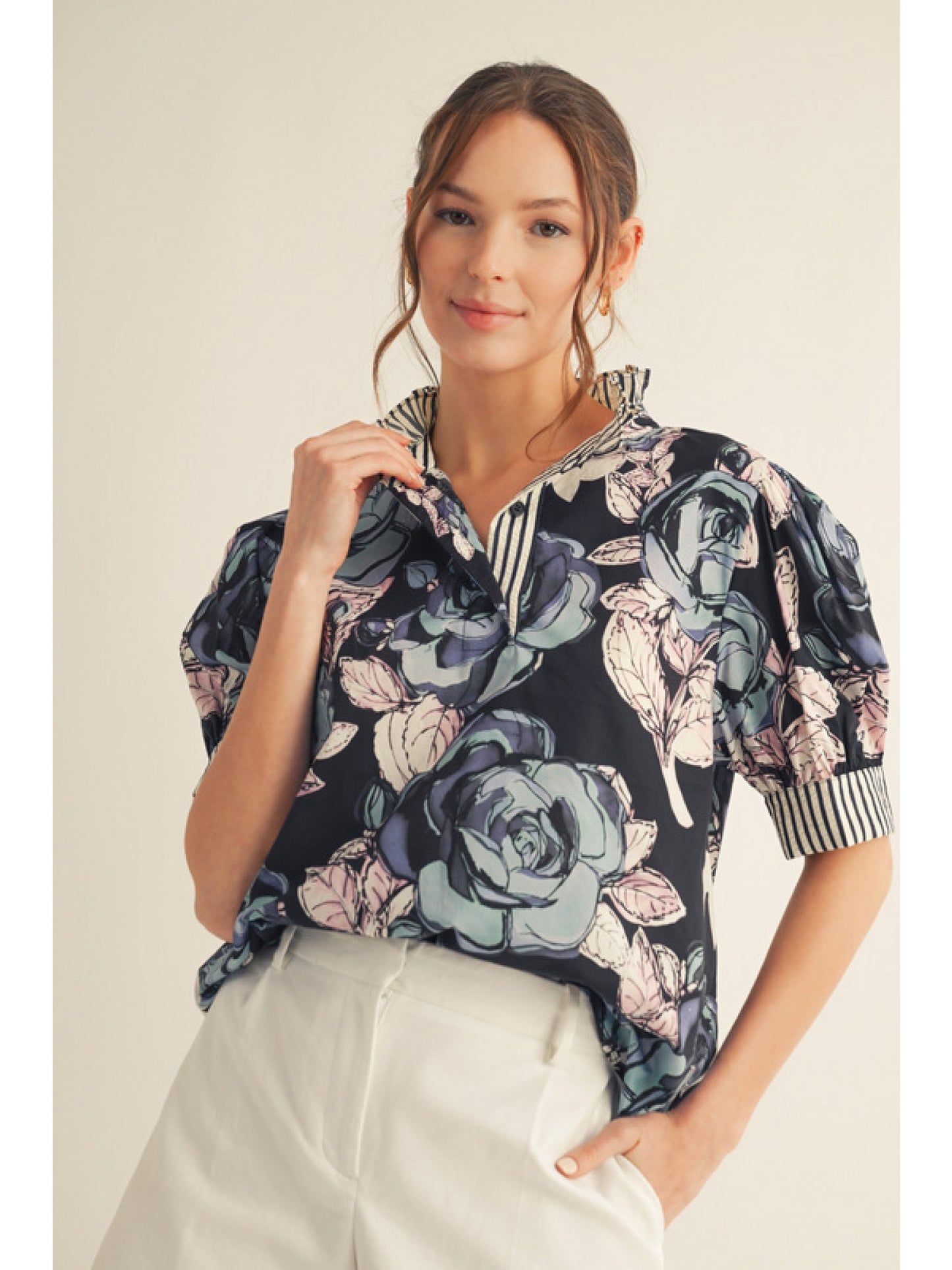 Dark Navy Floral Top