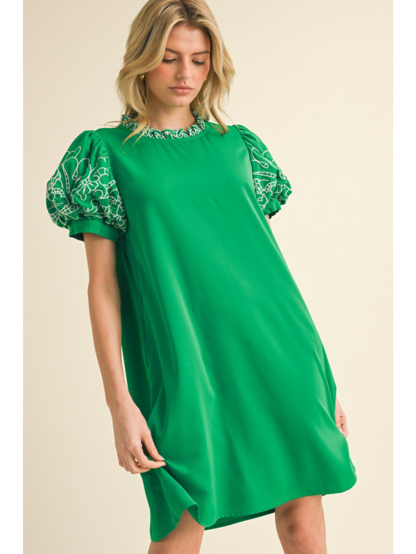 Green Puff Sleeve Dress