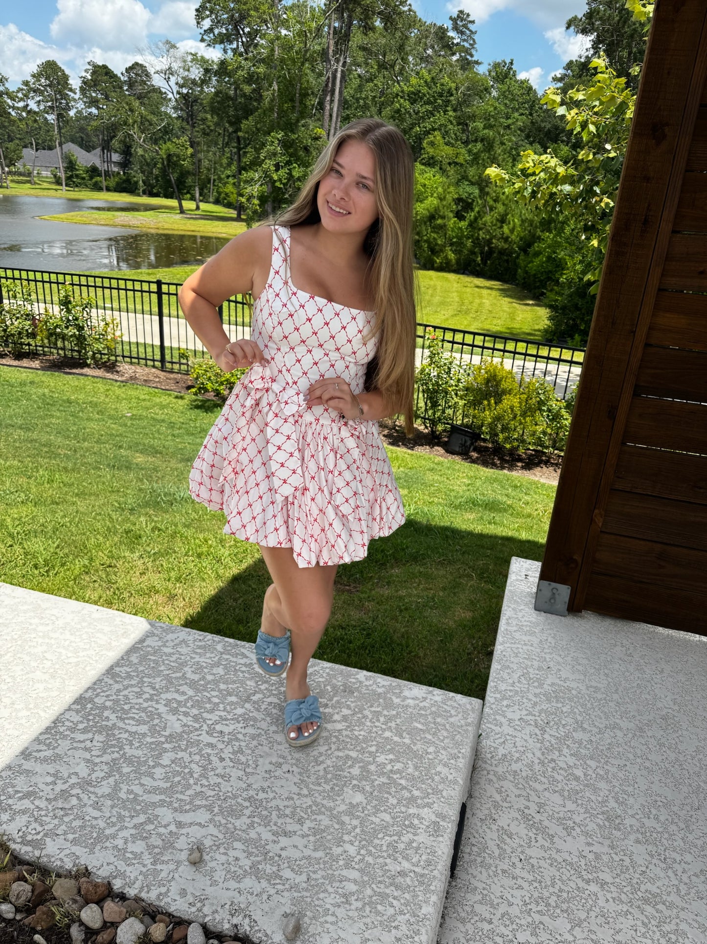 Peach Love Red Bow Summer Dress