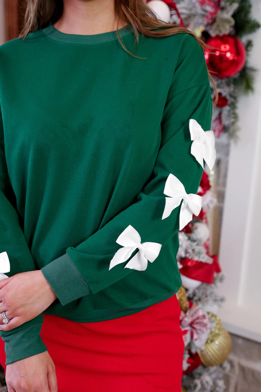 Tied With Cheer Bow Sleeves Pullover