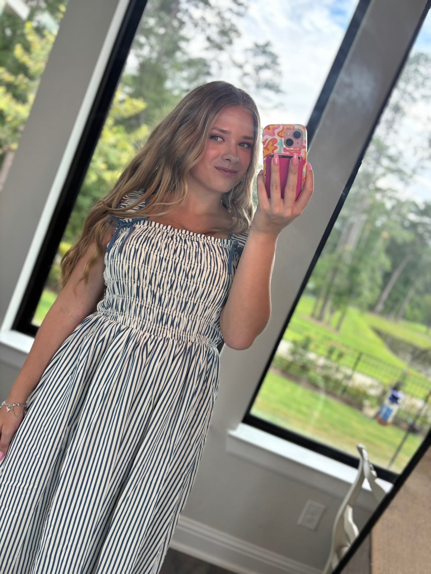 Alys Blue Stripe Midi Dress