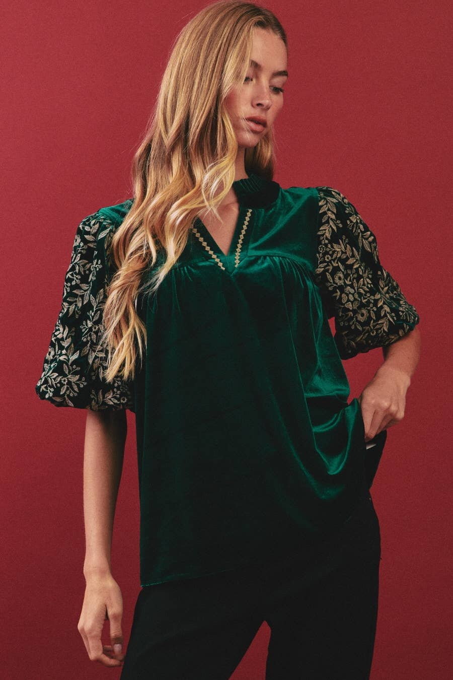Hunter Green Velvet Blouse