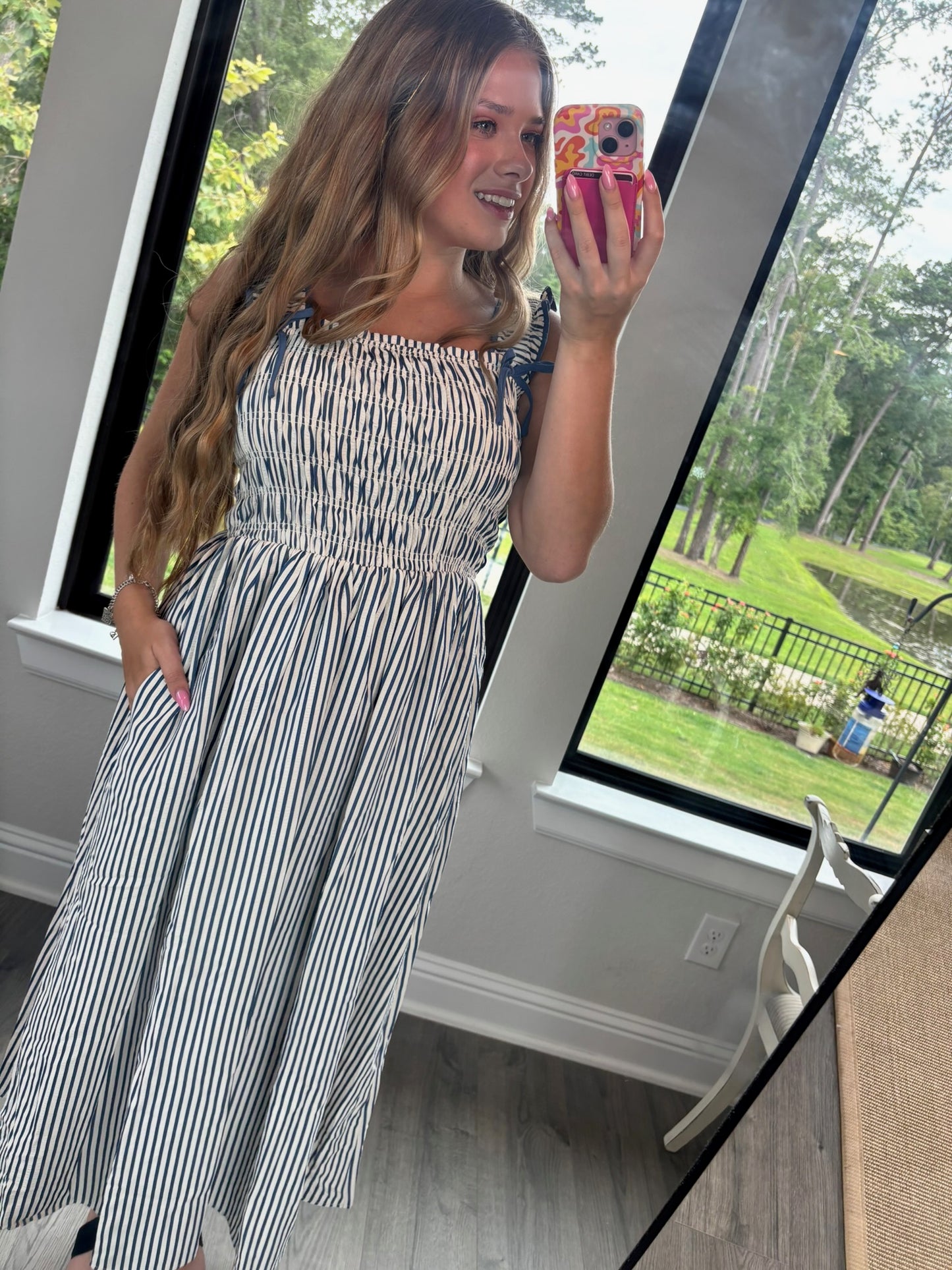 Alys Blue Stripe Midi Dress