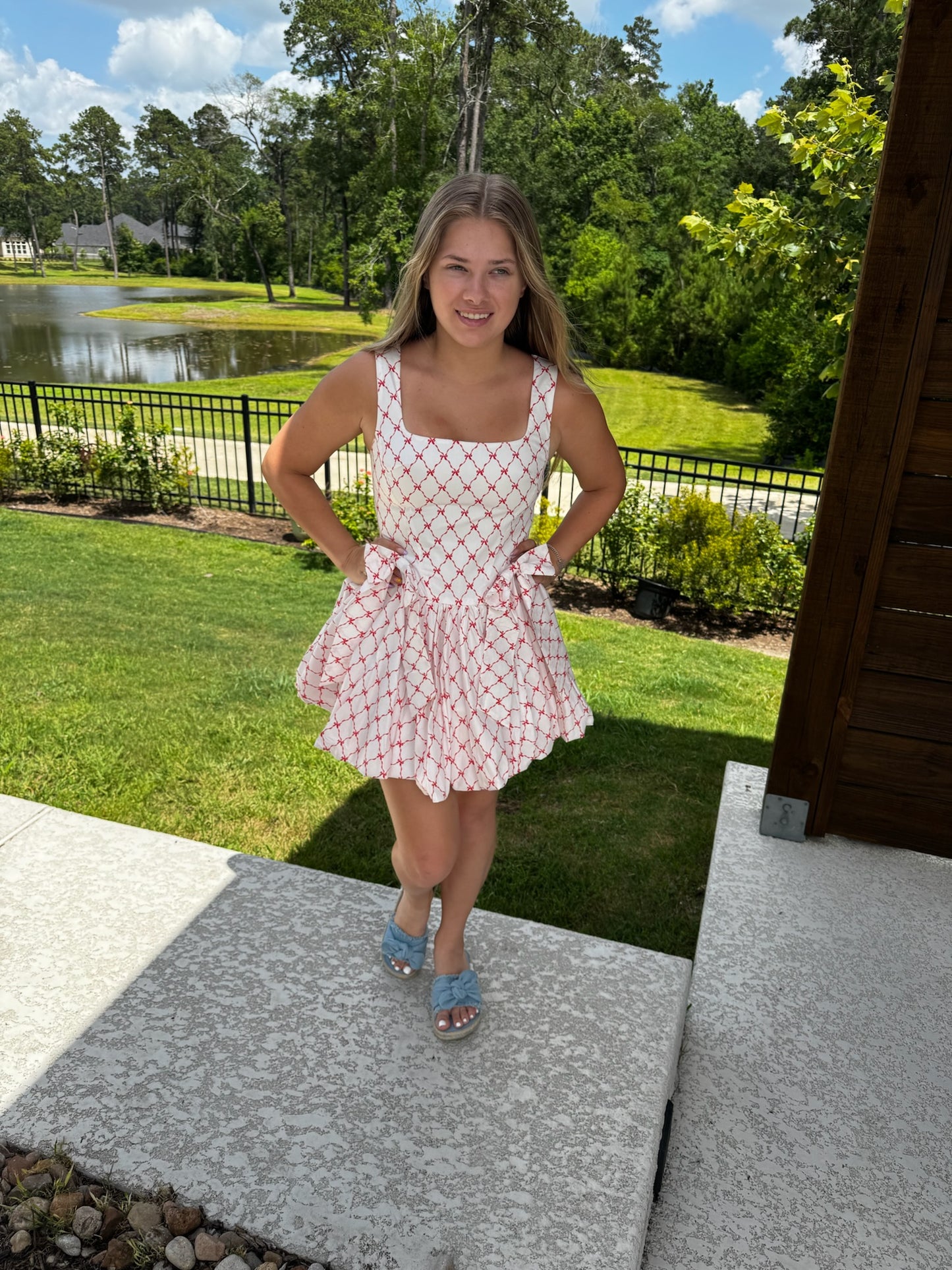 Peach Love Red Bow Summer Dress