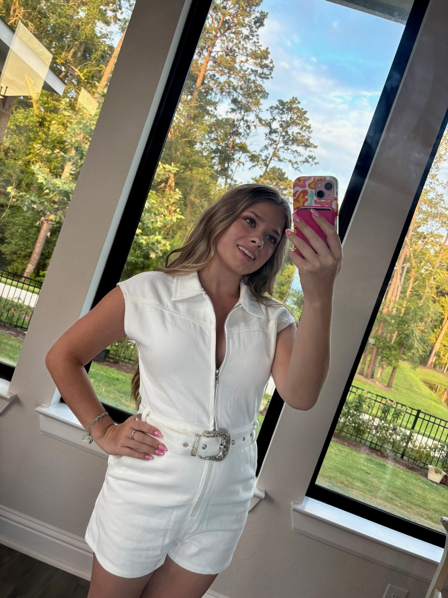 Zip-Up Belted Cotton Romper