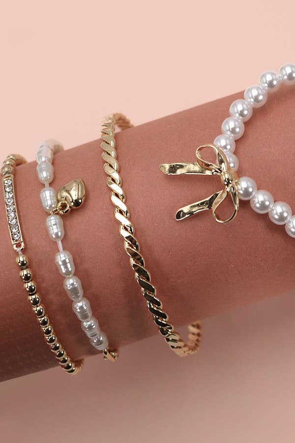 BOW PEARL BANGLE SET