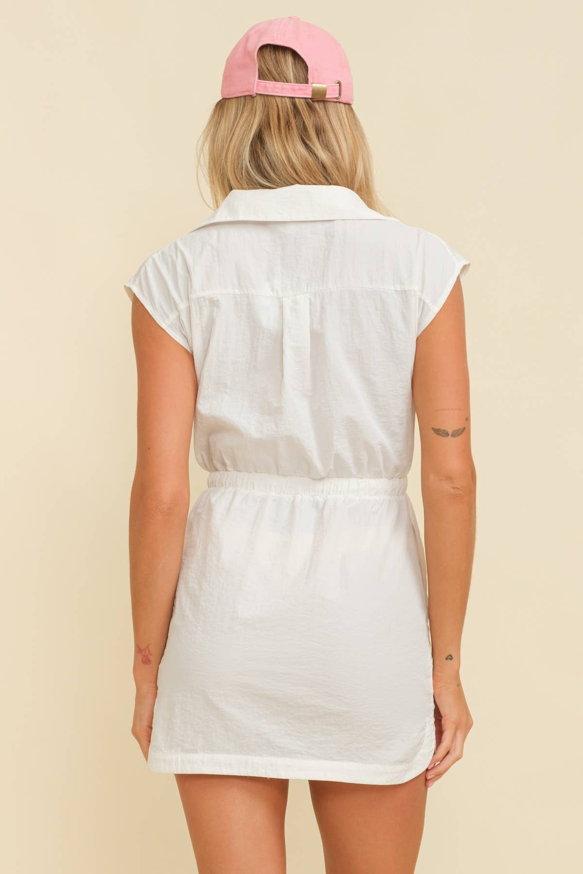 CAP SLEEVE ZIPPERED MINI DRESS