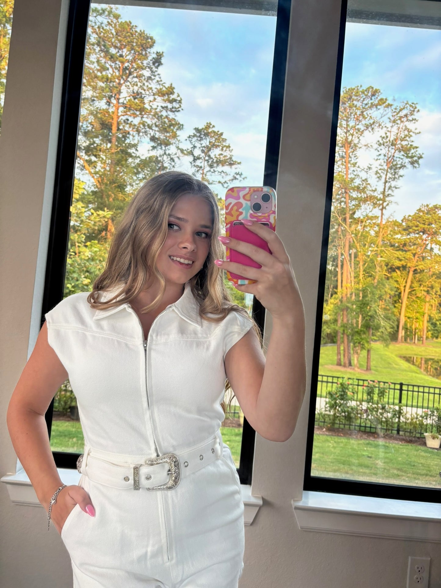 Zip-Up Belted Cotton Romper