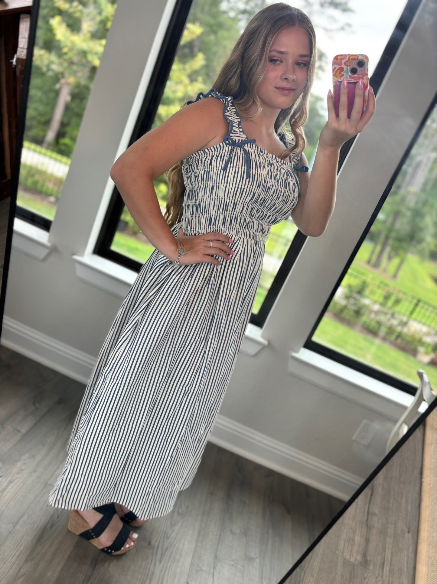 Alys Blue Stripe Midi Dress