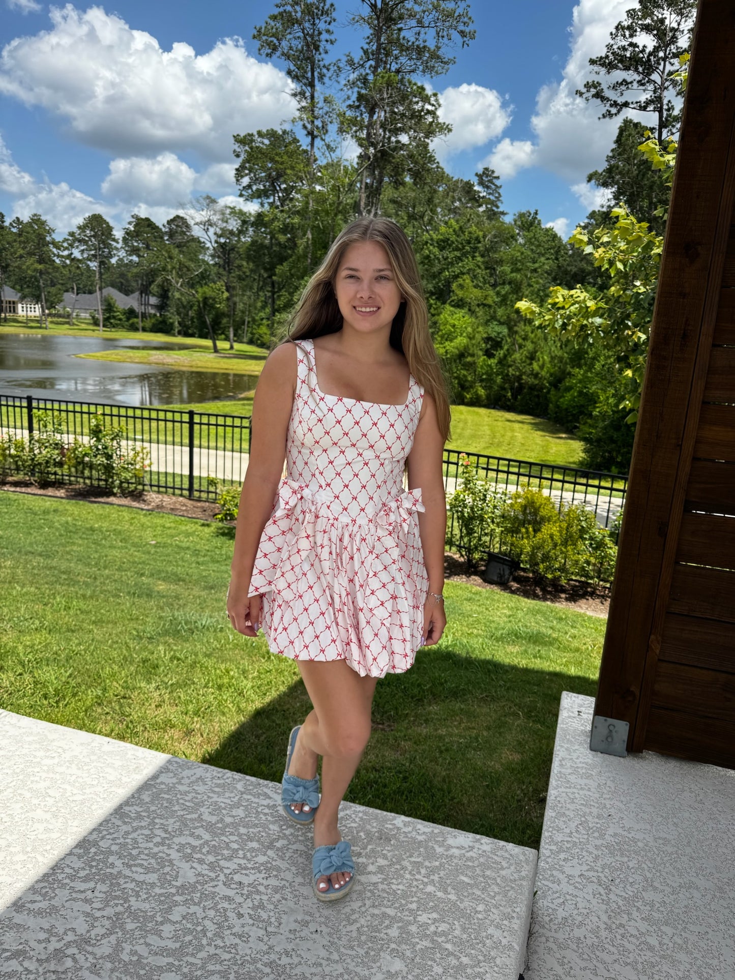 Peach Love Red Bow Summer Dress