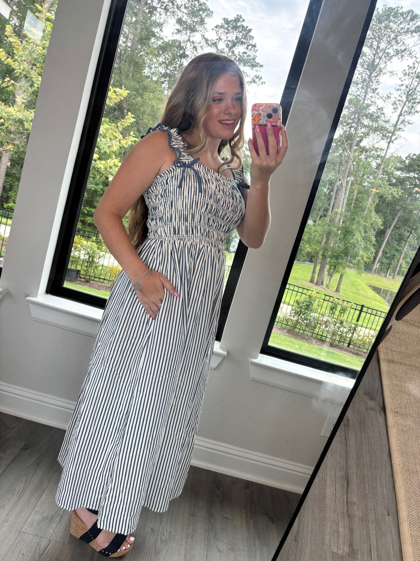 Alys Blue Stripe Midi Dress