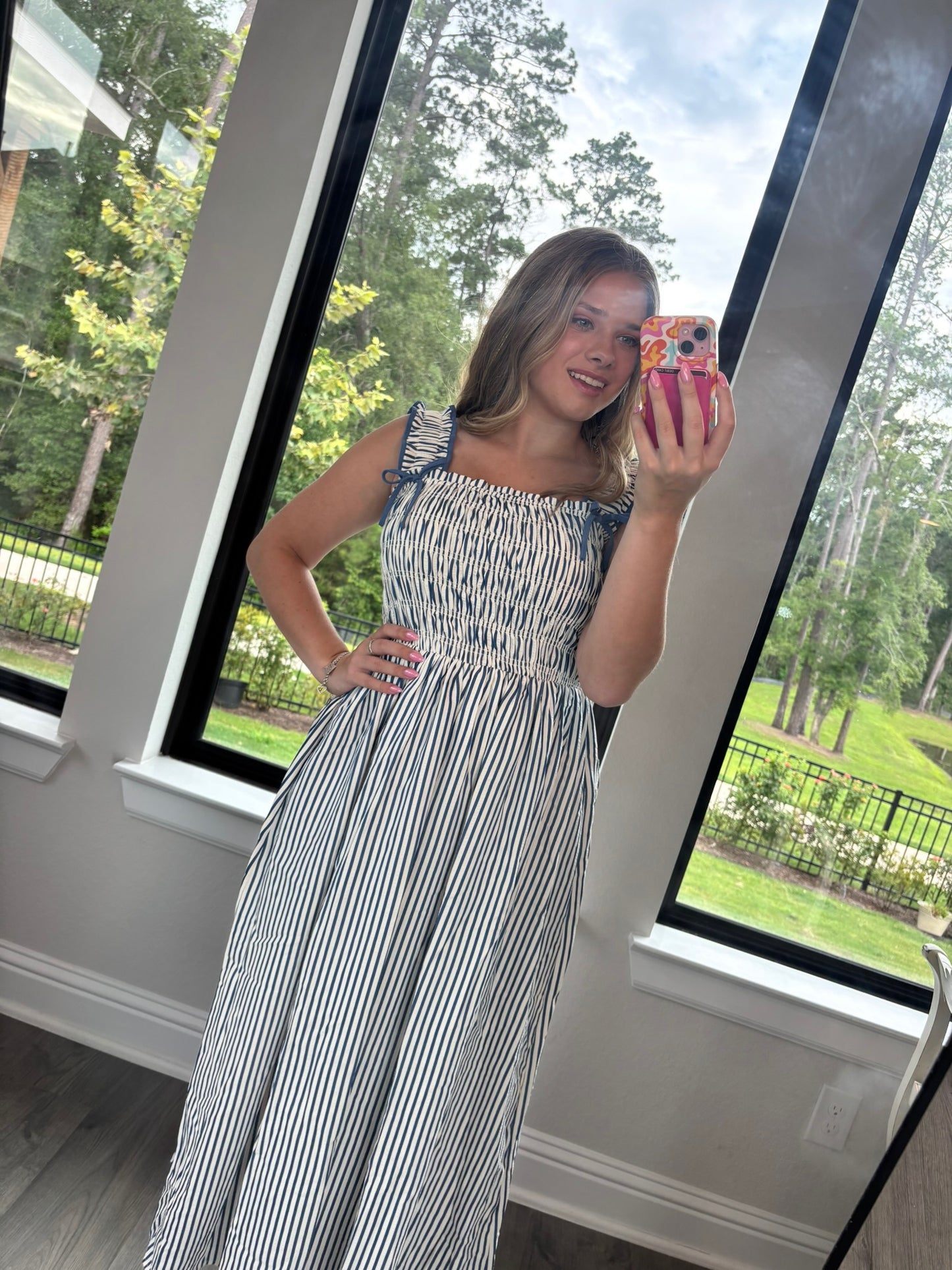 Alys Blue Stripe Midi Dress