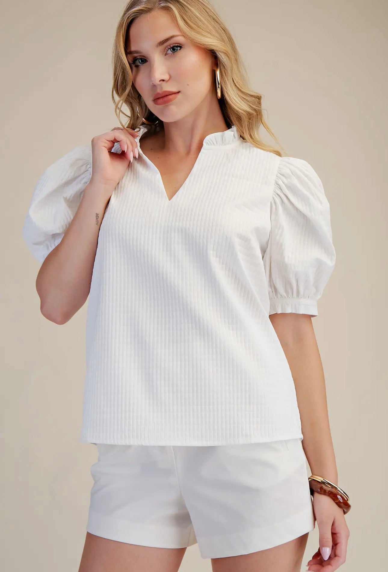 White Puff Sleeve Top