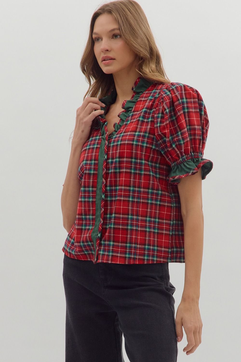 Red Plaid Holiday Top