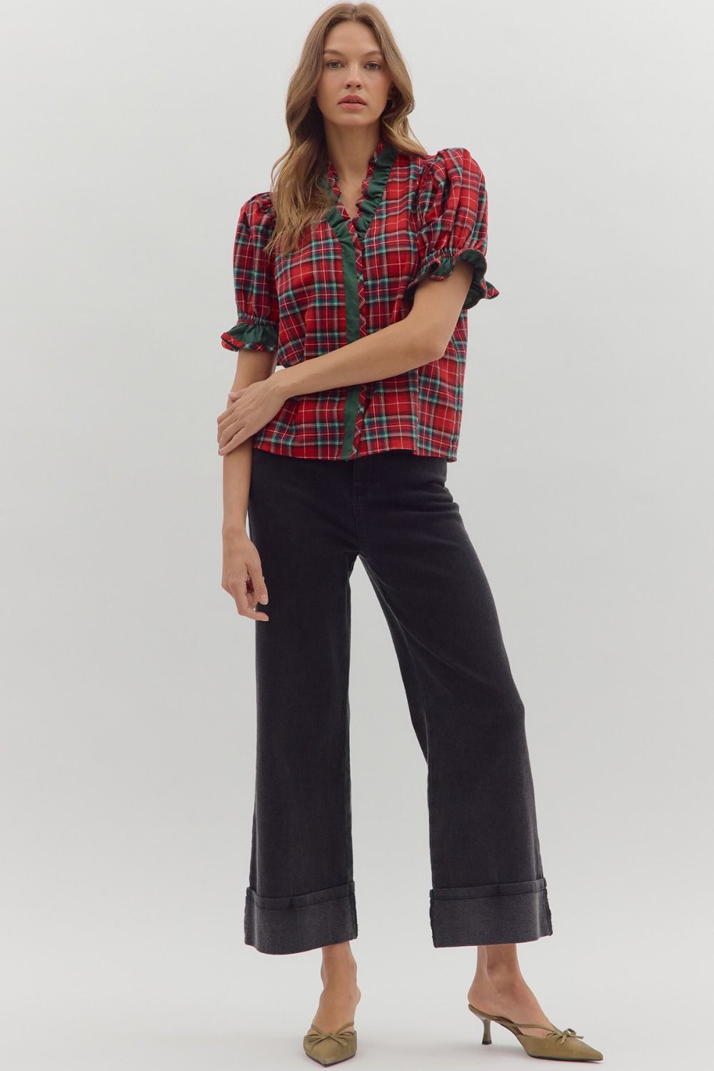 Red Plaid Holiday Top
