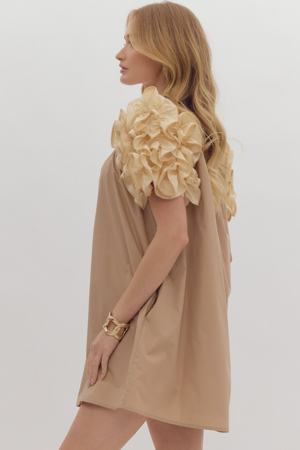 Mocha Ruffle Sleeve Dress