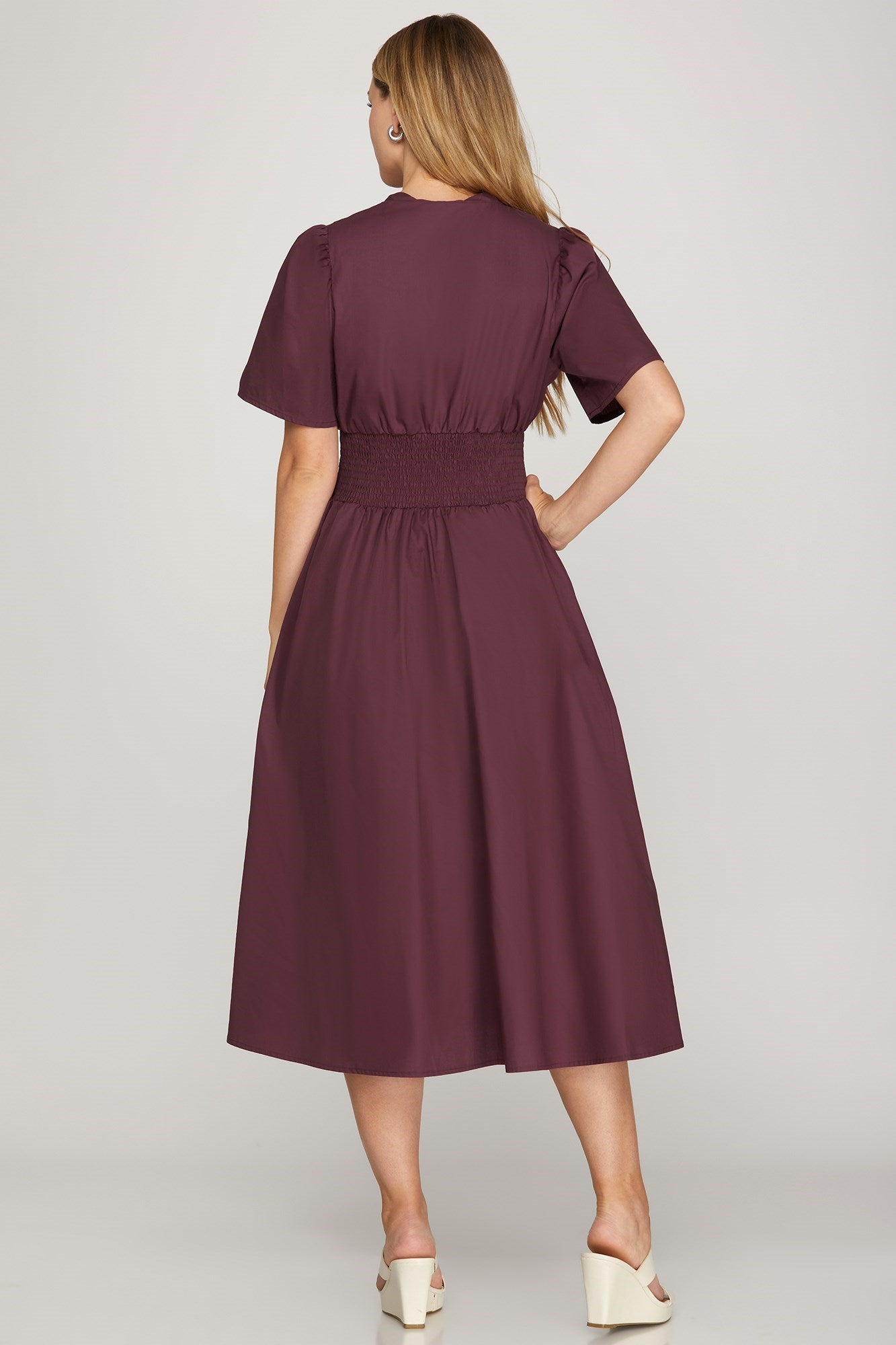 Smocked Zip MIDI Dress