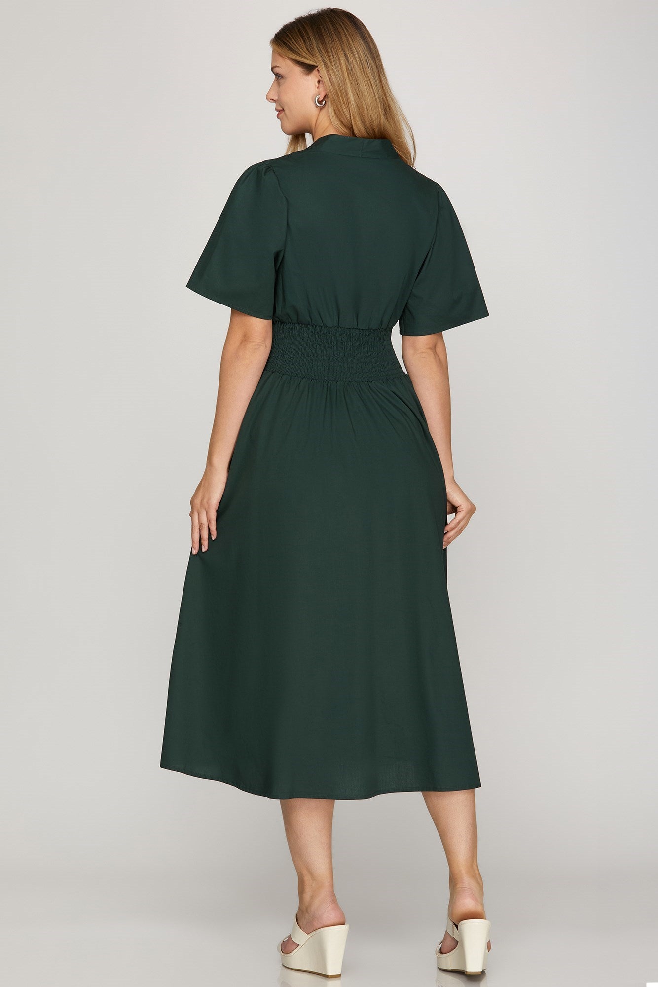 Smocked Zip MIDI Dress