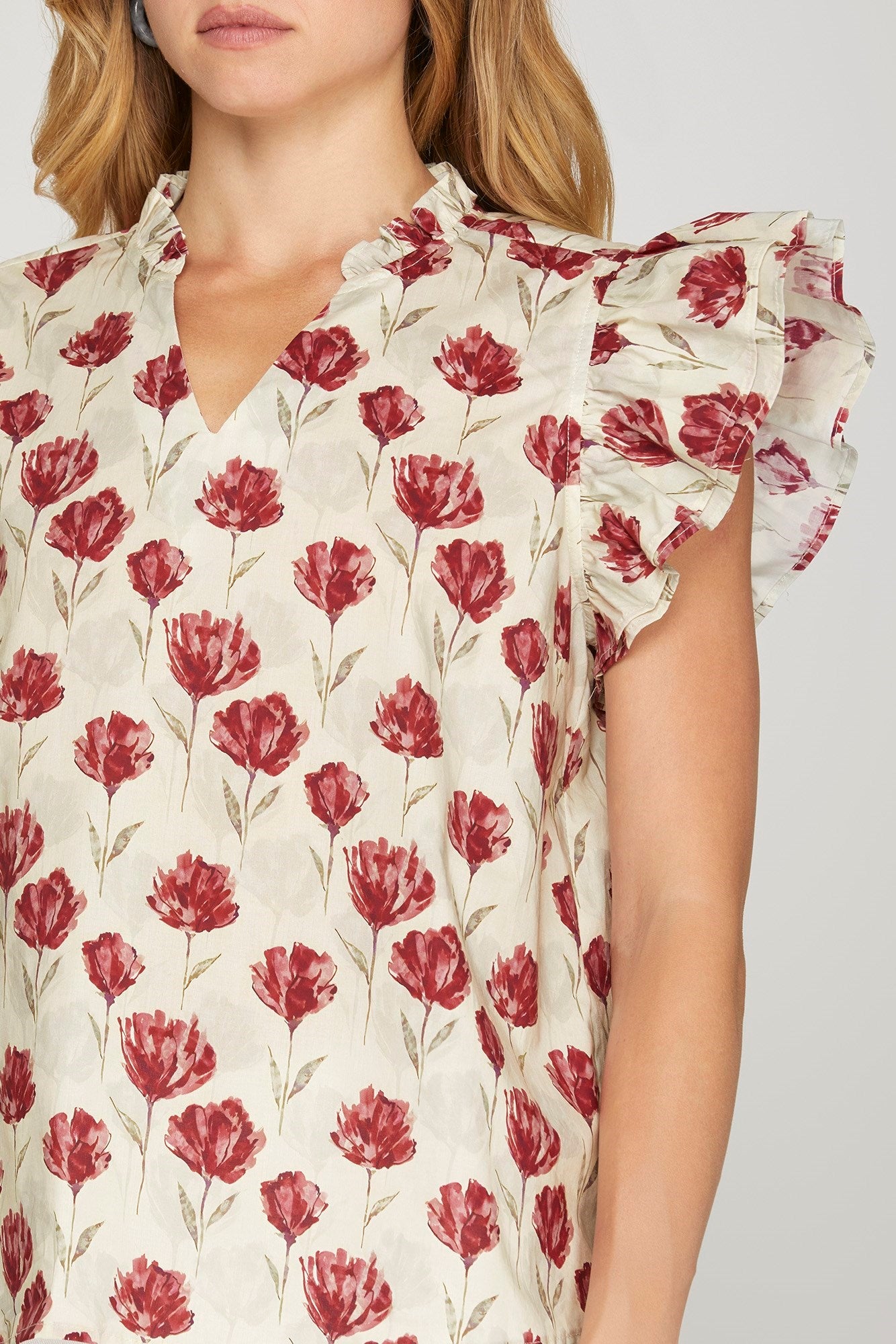 Maroon Floral Ruffle Top
