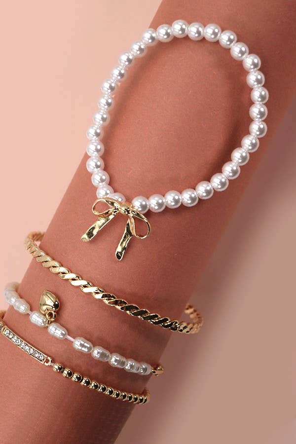 BOW PEARL BANGLE SET