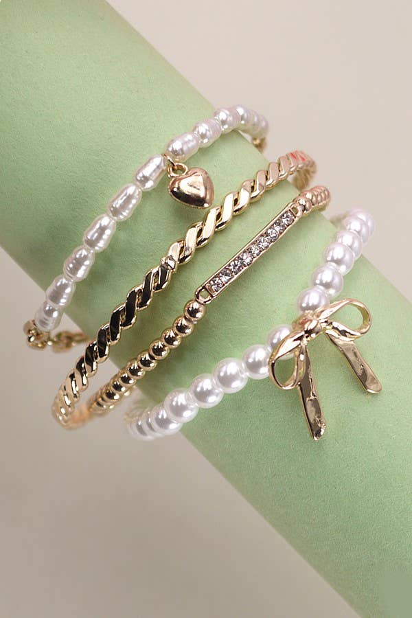 BOW PEARL BANGLE SET
