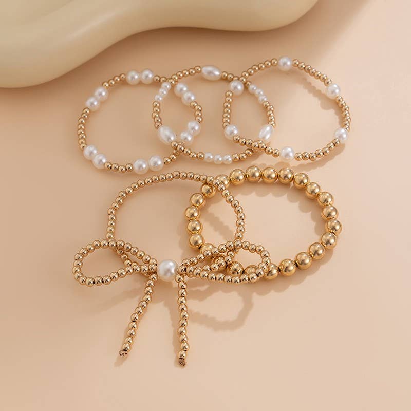 BEAD PEARL BOW BRACELET