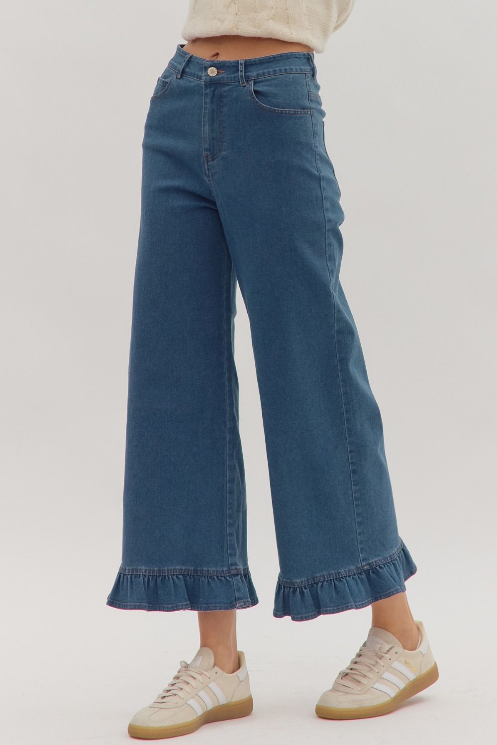 Denim Ruffle Bottom Pants