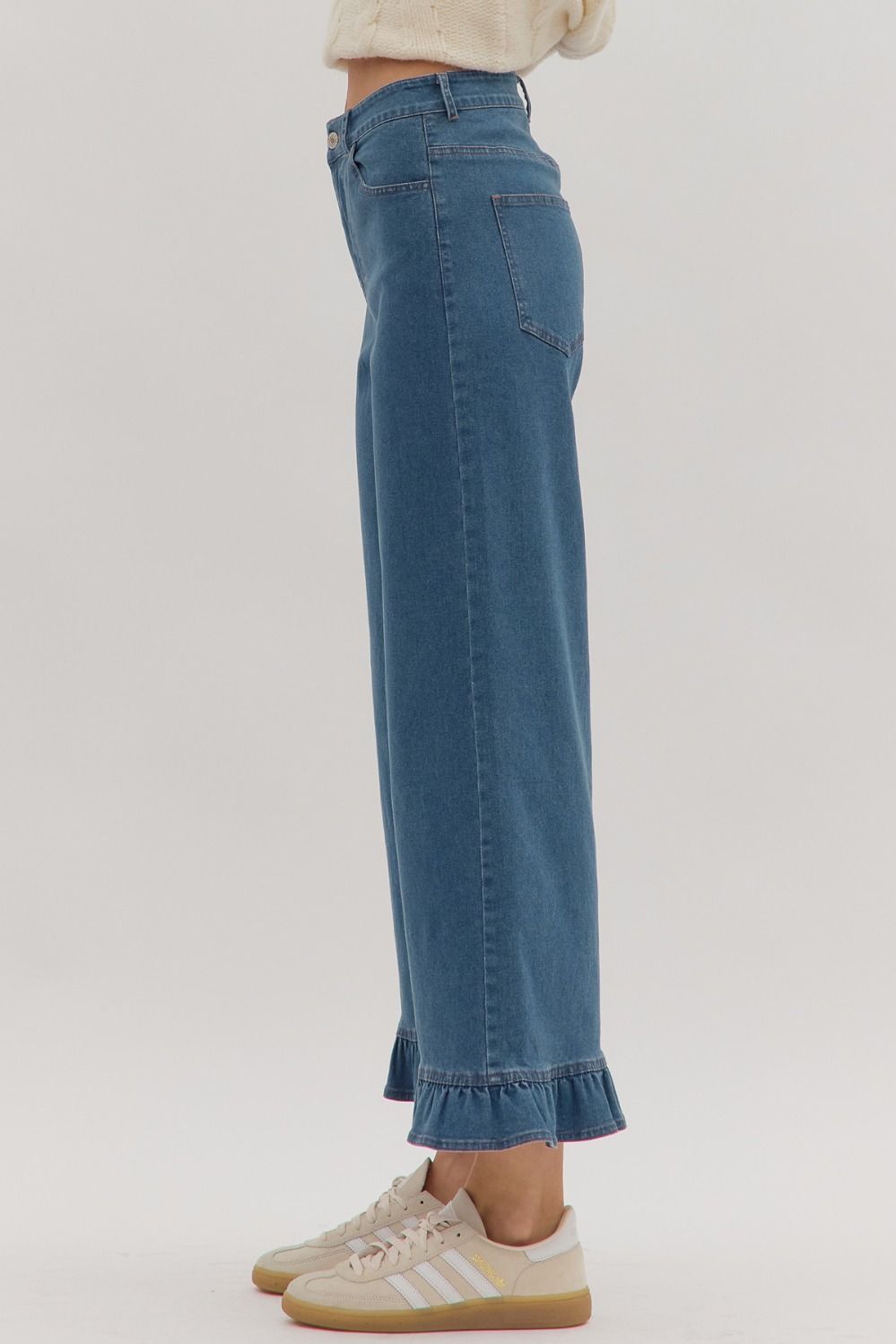 Denim Ruffle Bottom Pants