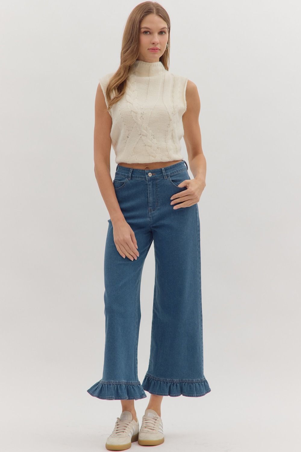 Denim Ruffle Bottom Pants