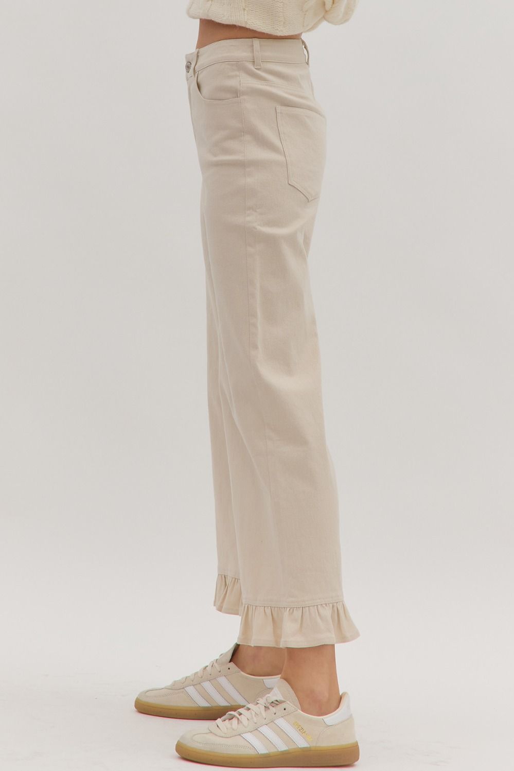 Ecru Ruffle Bottom Pants