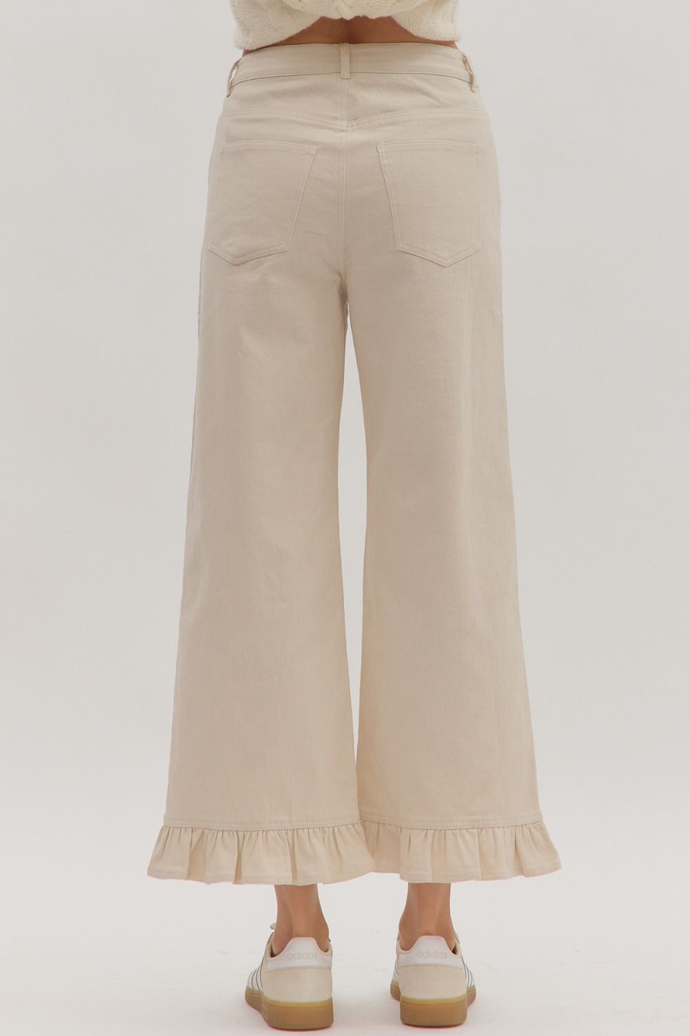 Ecru Ruffle Bottom Pants