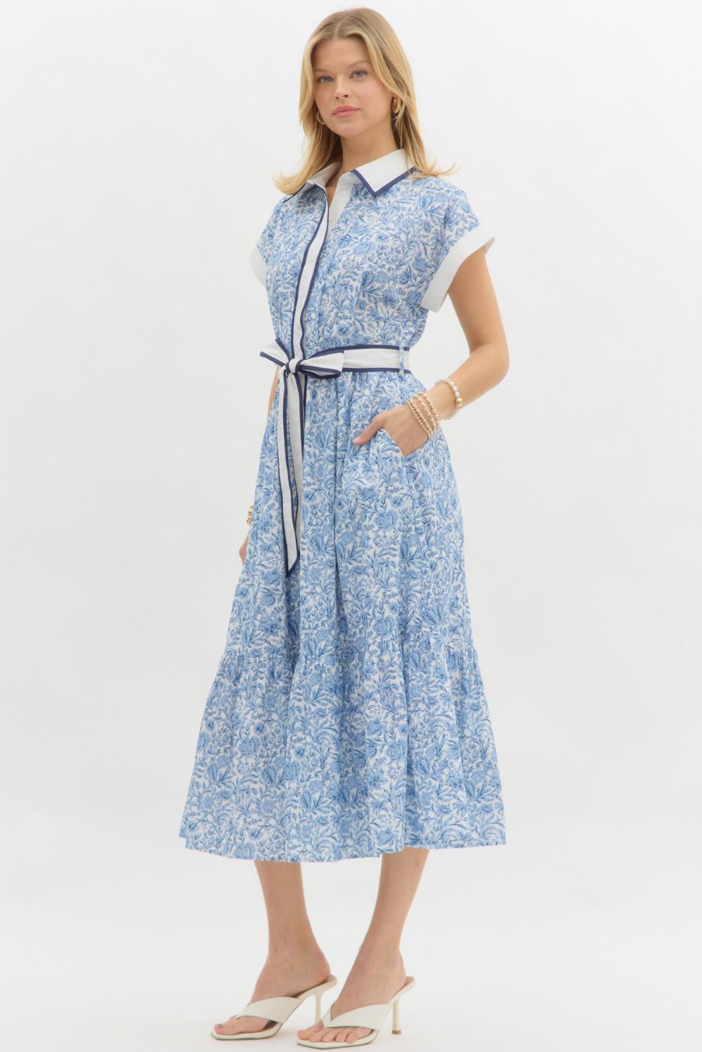 Blue Floral Midi Dress