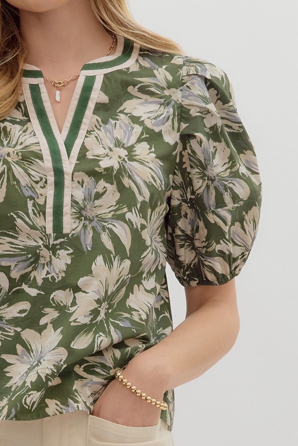 Olive Floral Top