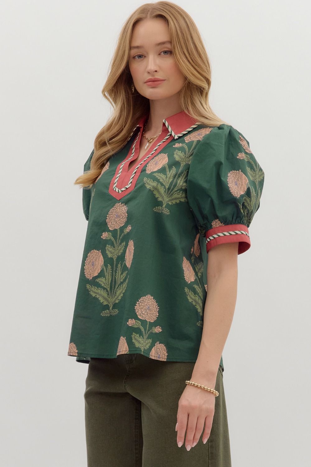 Macy Floral Green Top