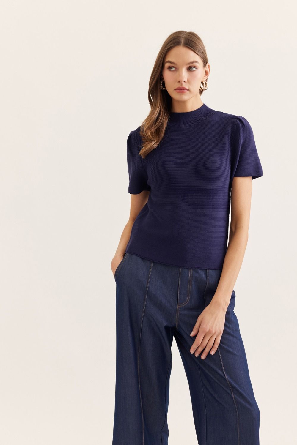 Cambria Mock Neck Navy