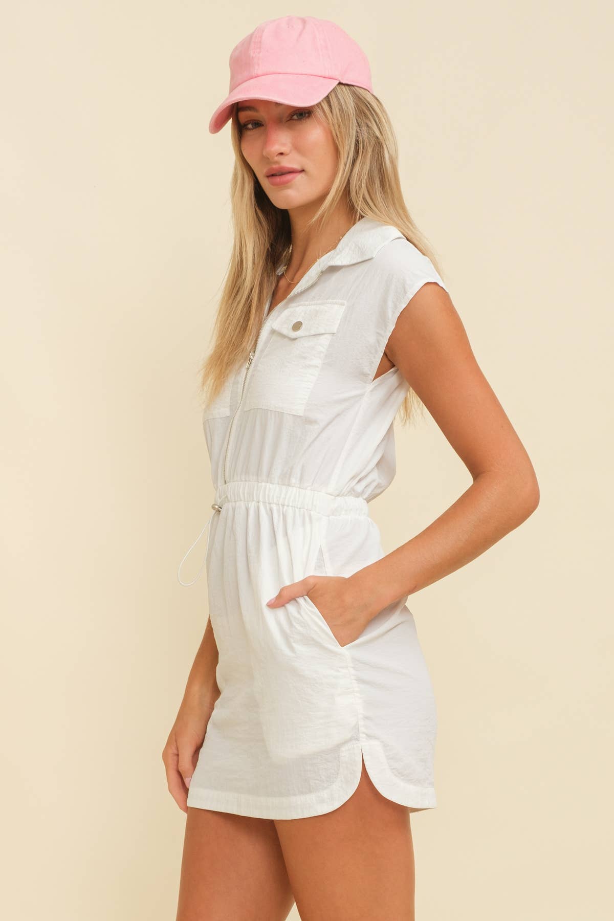 CAP SLEEVE ZIPPERED MINI DRESS