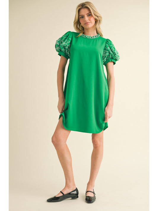 Green Puff Sleeve Dress
