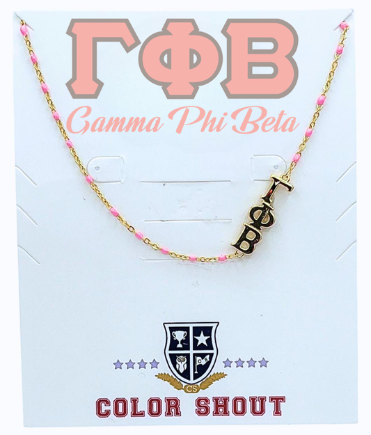 The Sorority Necklace: Side Set Greek letters on Enamel Bead: Gamma Phi Beta