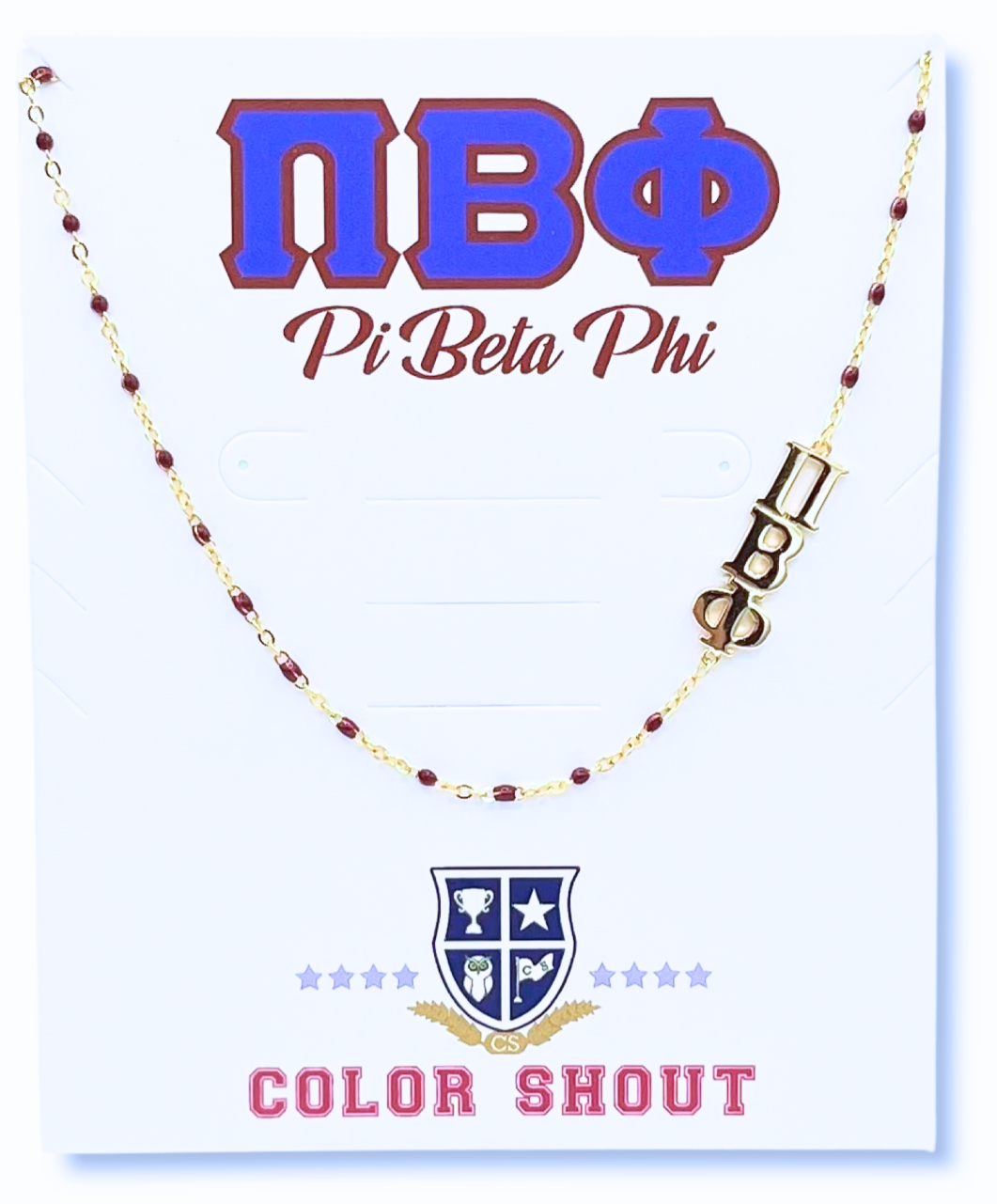 The Sorority Necklace: Side Set Greek letters on Enamel Bead: Pi Beta Phi