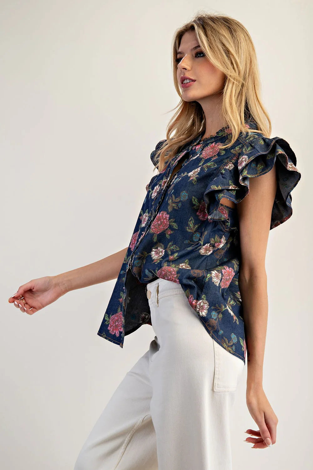 Denim Floral Top
