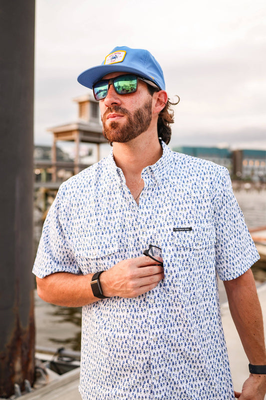 Blue Bonnet Pearl Snap Fishing Shirt