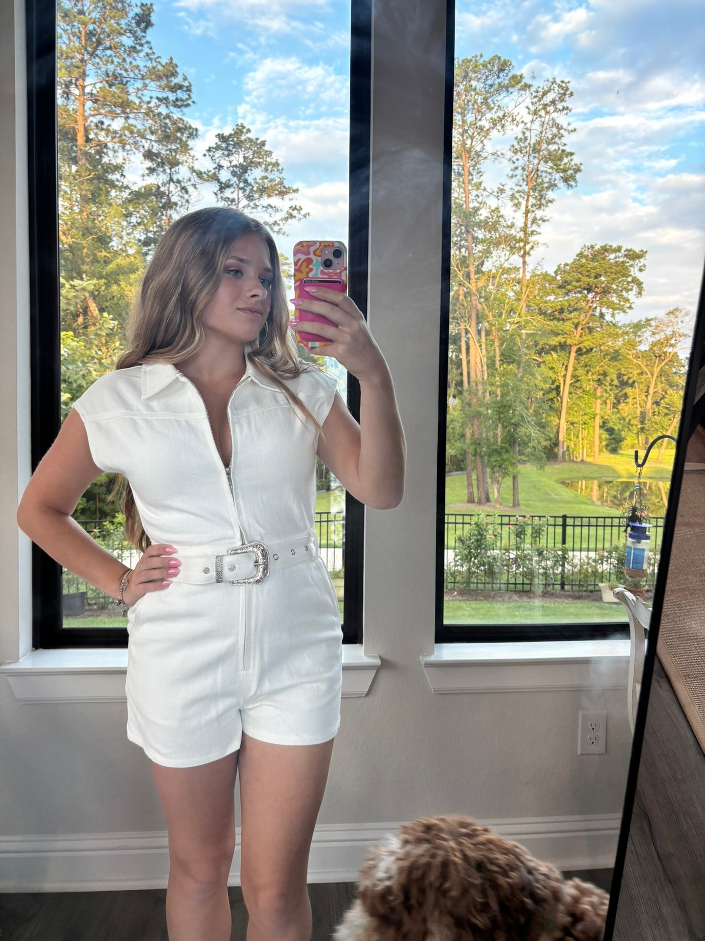 Zip-Up Belted Cotton Romper