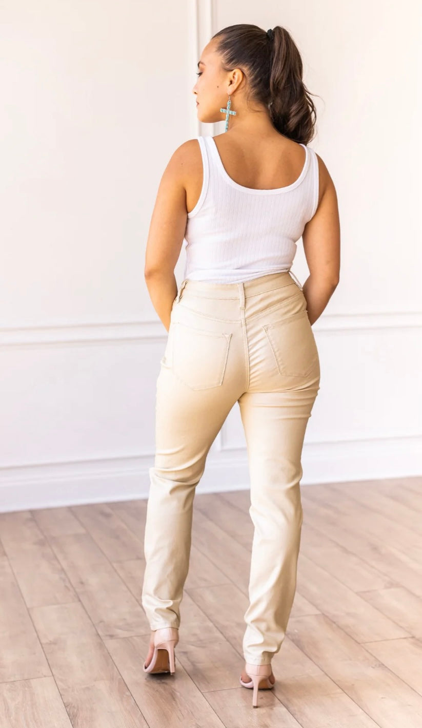 Metallic gold skinny jeans