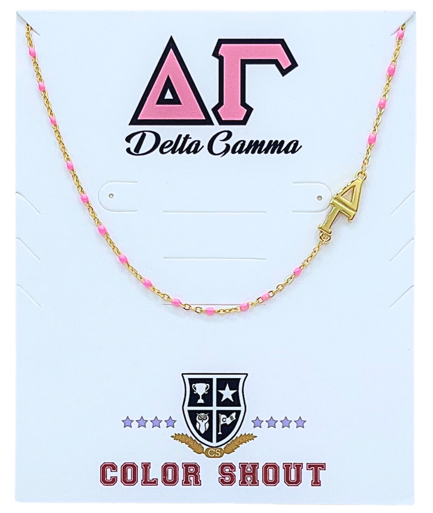 The Sorority Necklace: Side Set Greek letters on Enamel Bead: Delta Gamma