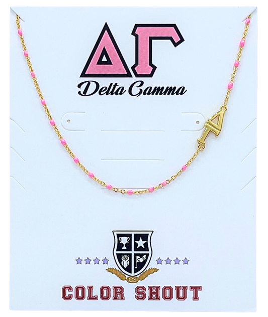 The Sorority Necklace: Side Set Greek letters on Enamel Bead: Delta Gamma