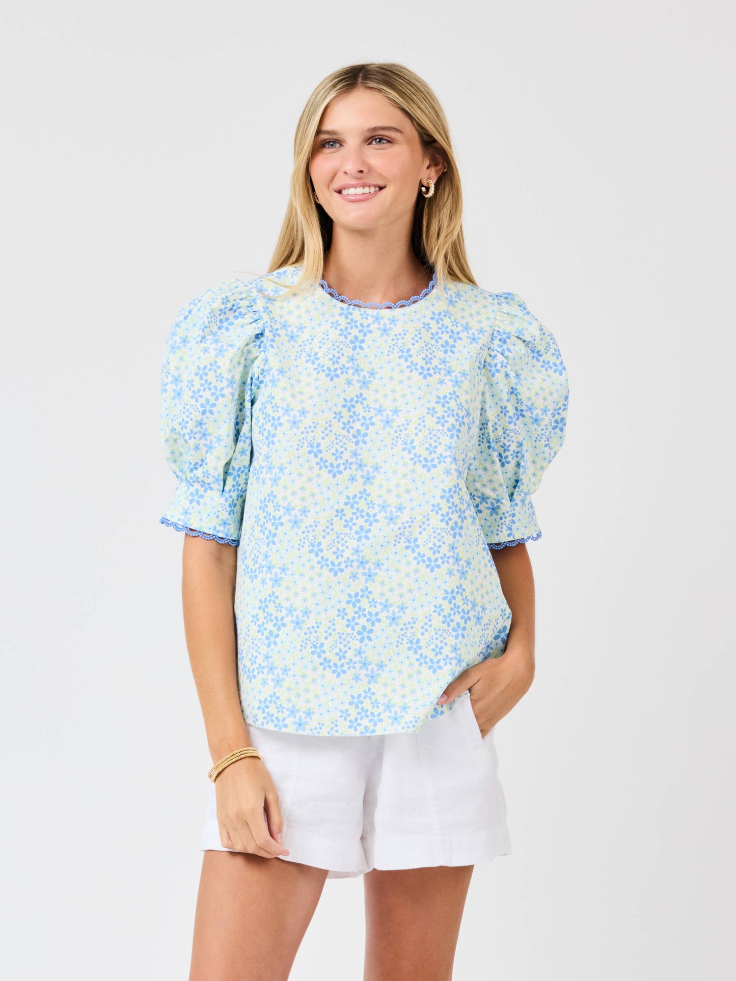 Thea Top: Larkspur Fields Blue