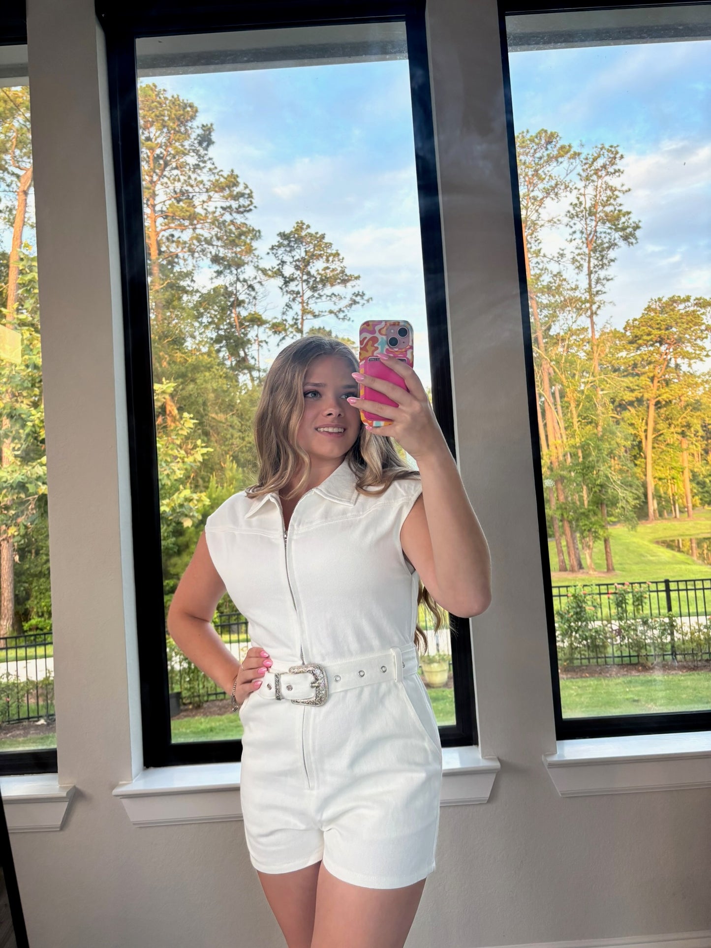 Zip-Up Belted Cotton Romper