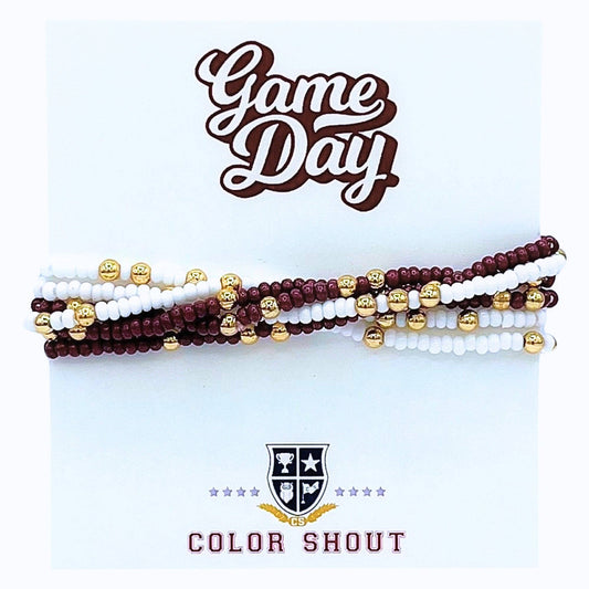 Game Day Team Colors: Set of 6 Stretch Bracelets: Maroon/White