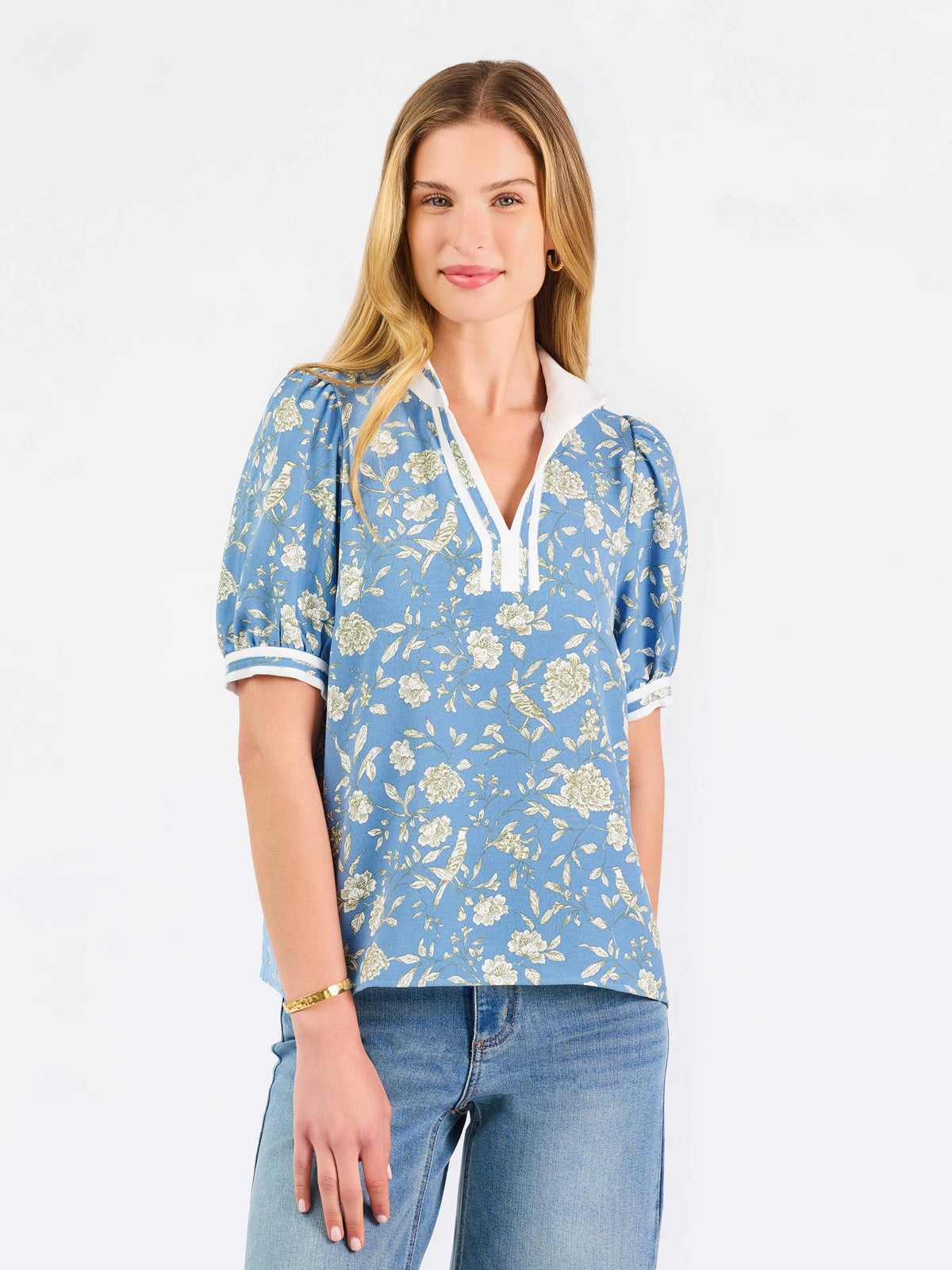 Tricia Short Sleeve Top |  Song Bird Blue: PK S-L