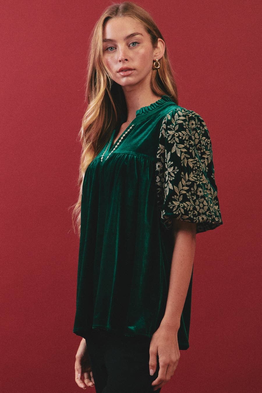 Hunter Green Velvet Blouse
